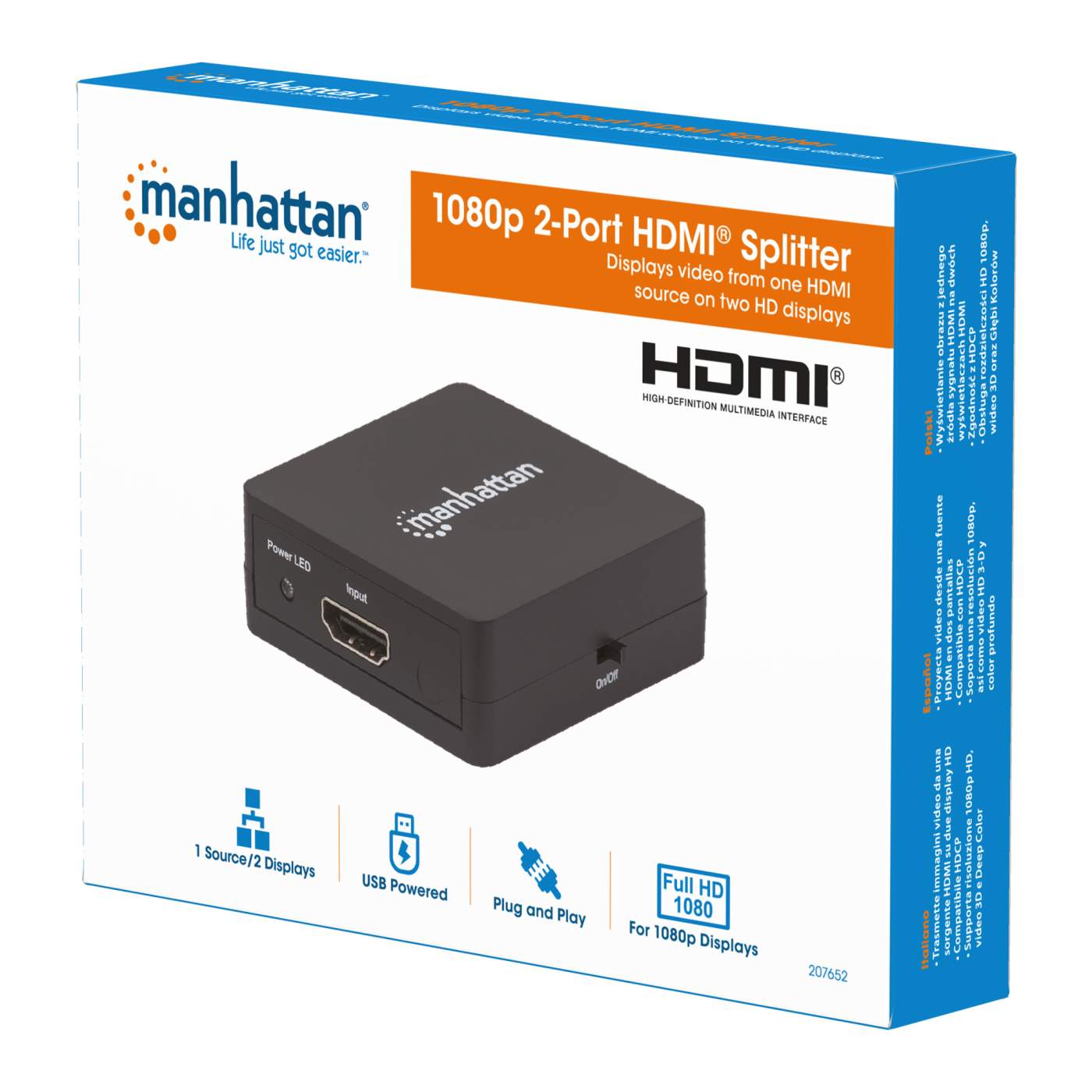 4K@60Hz 2-Port HDMI Splitter w/ Downscaling (207614)