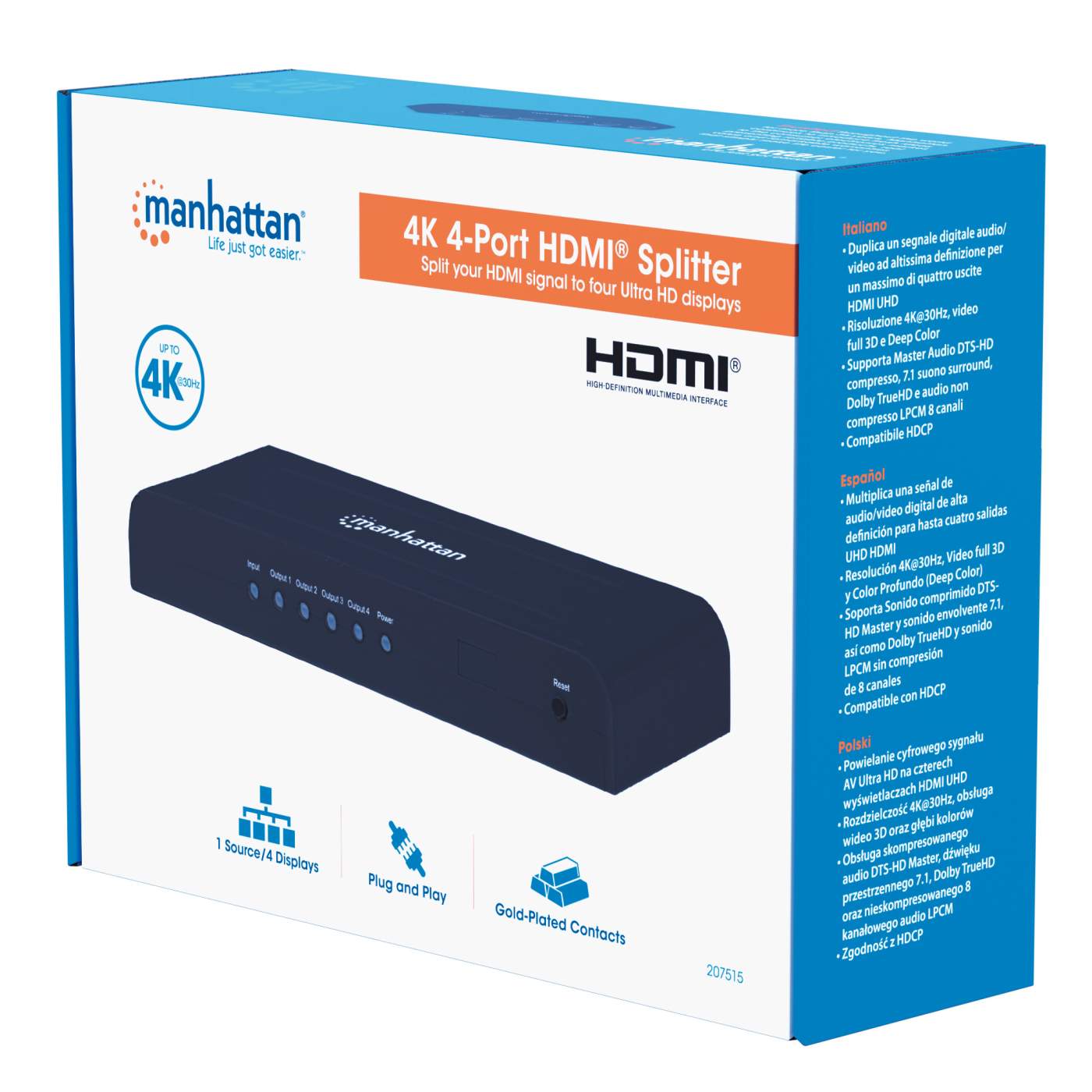 MANHATTAN 207652 - Splitter / Divisor de Video HDMI/ FullHD/