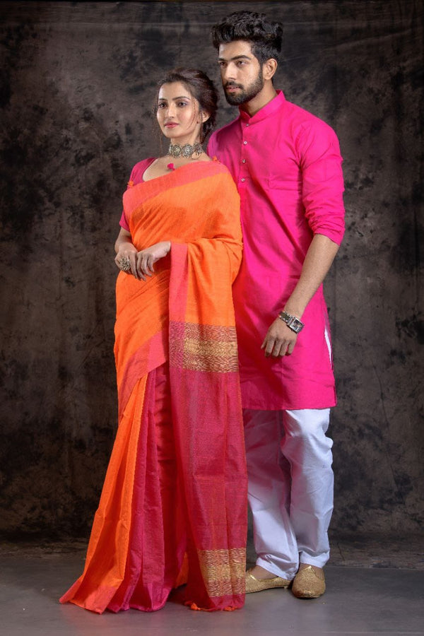 Premium Designer Saree-Kurta-Dhoti Couple Set | Dheu