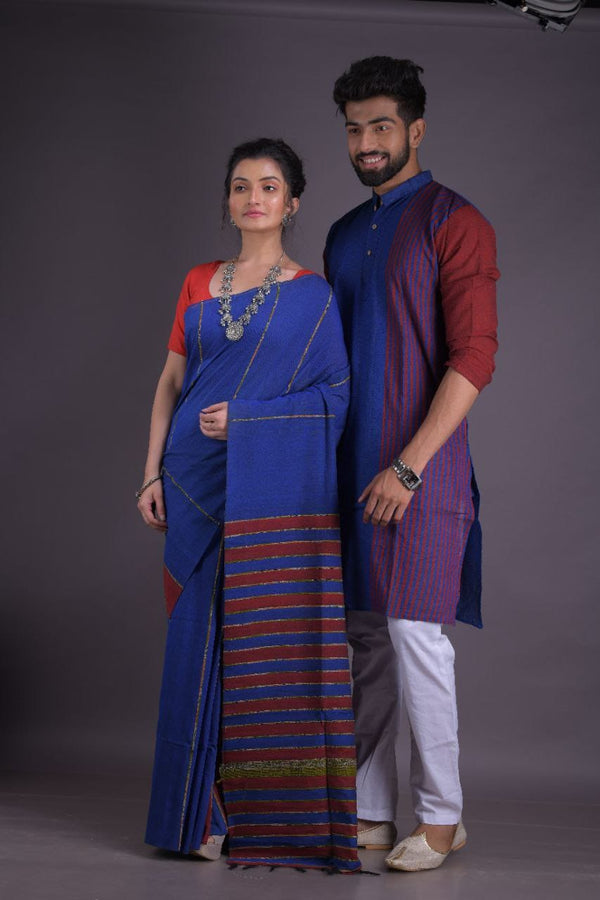 Blissbie Couple Set Women's and Men's Handloom Pure Cotton Matching Combo  Couple Dress Saree and Kurta (S) : Amazon.in: Fashion