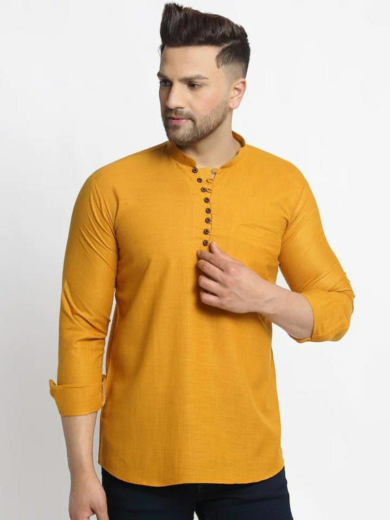 Mens Wear Mustard Yellow Colored Short Jippa – Kuala Collection