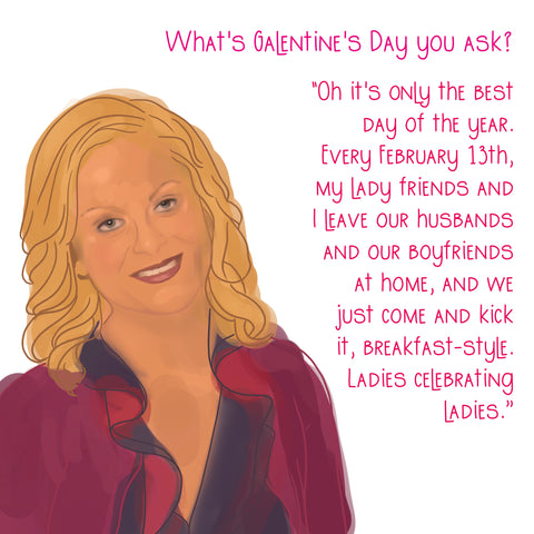 Illustration of Leslie Knope explaining what Galentine’s Day is.