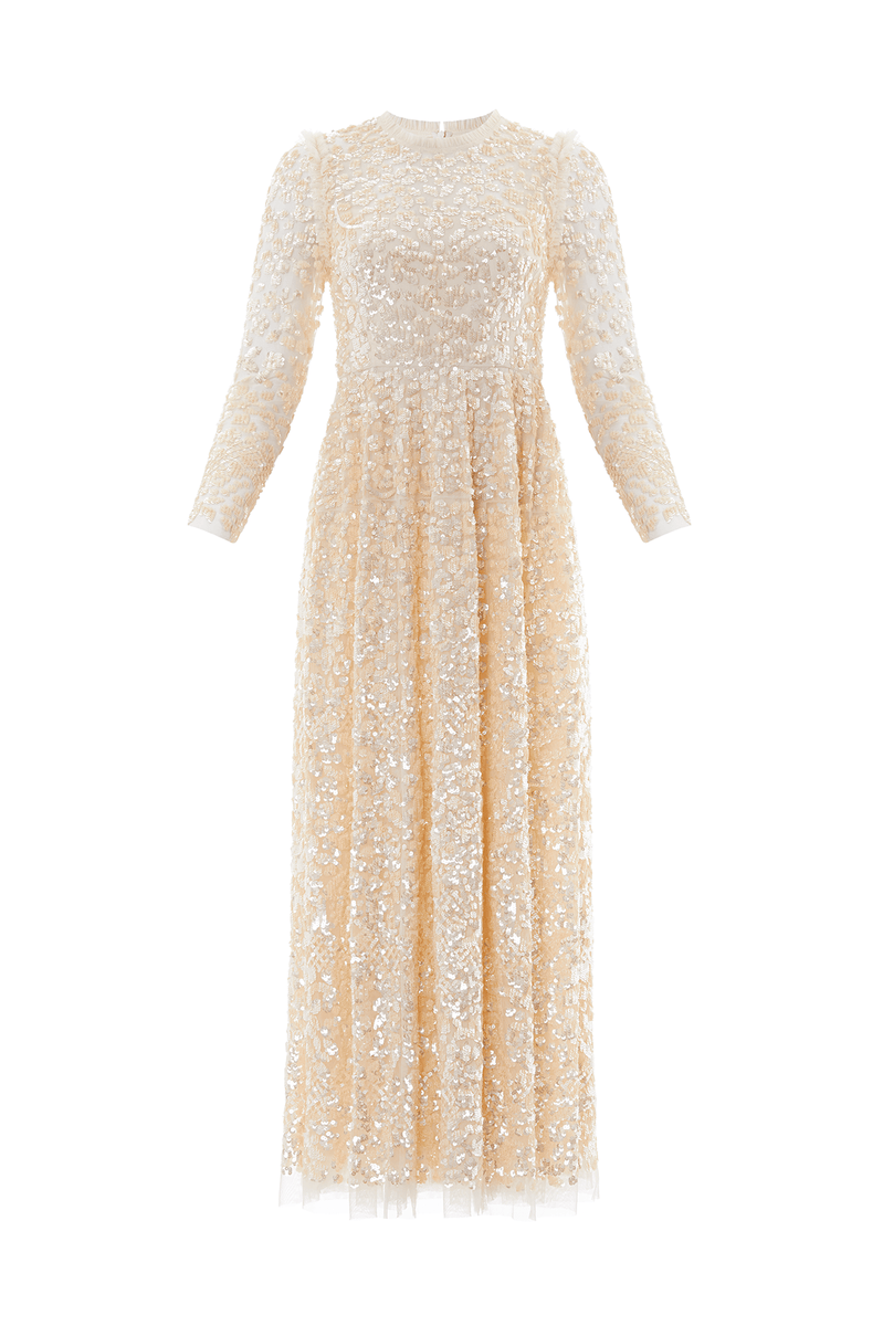 Floral Daze Sequin Ankle Gown – Champagne | Needle & Thread