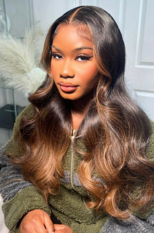 black woman, middle part closure wig, ombre