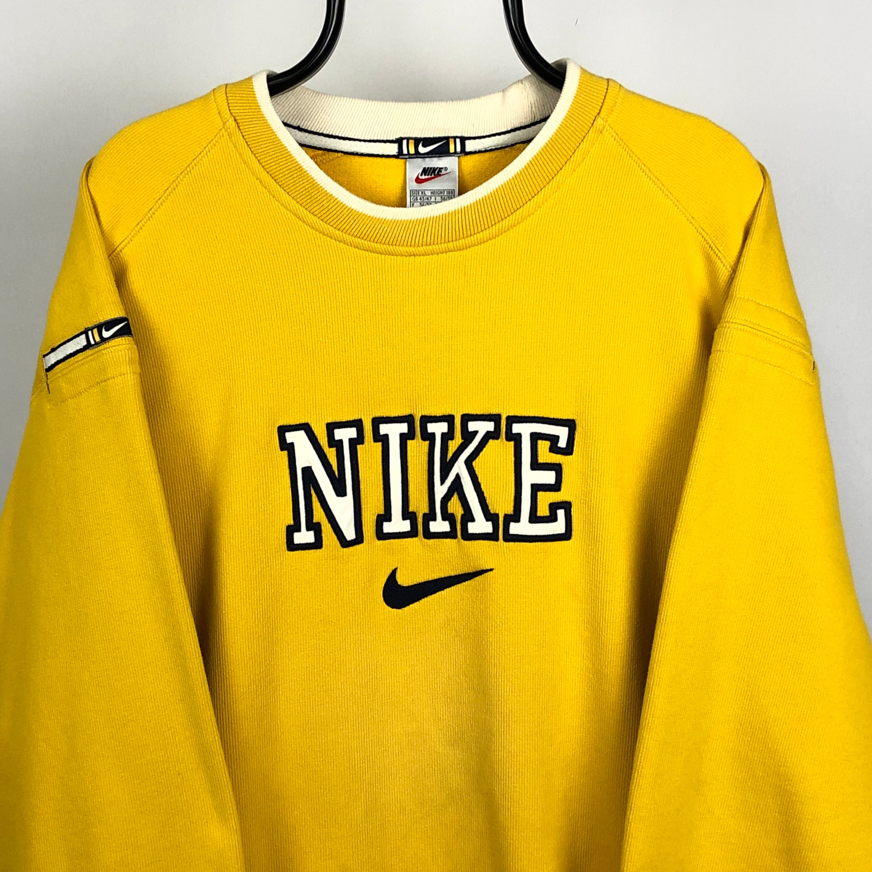 Vintage 90s Nike Spellout Sweatshirt in Mustard Yellow - Men's XL/Wome ...