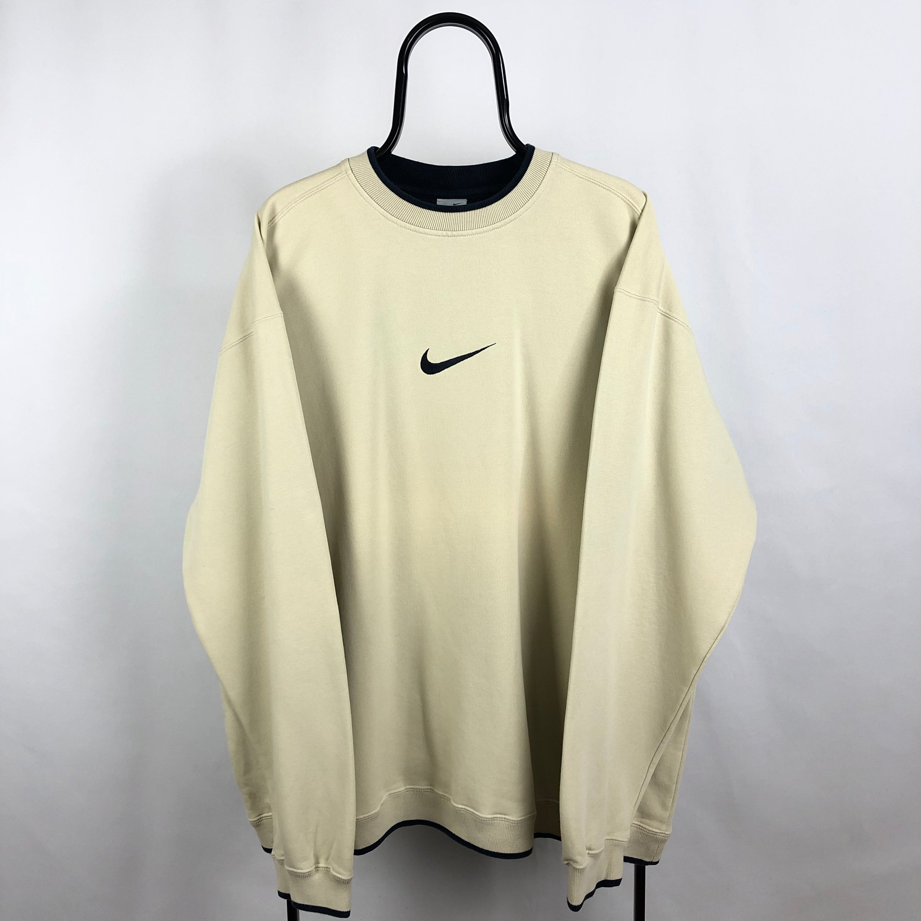 Vintage Nike Embroidered Centre Swoosh Sweatshirt in Beige - Men's XL ...