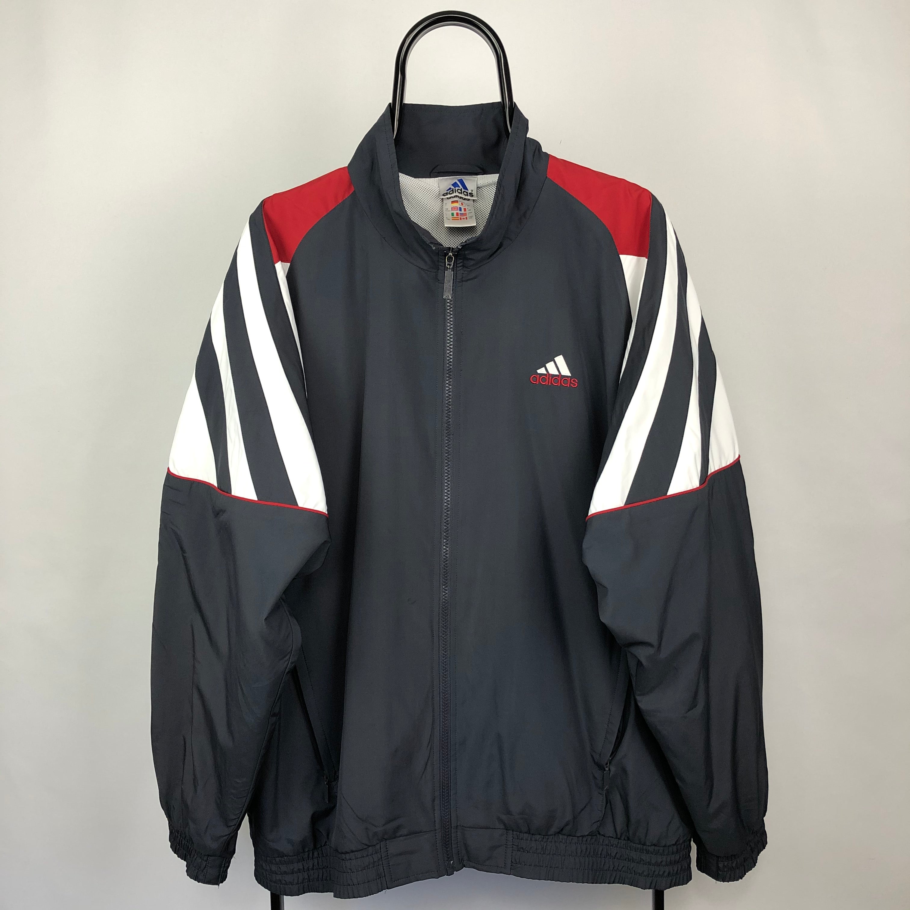 Vintage 90s Adidas Track Jacket in Charcoal/Red/White - Men's Large/Wo ...