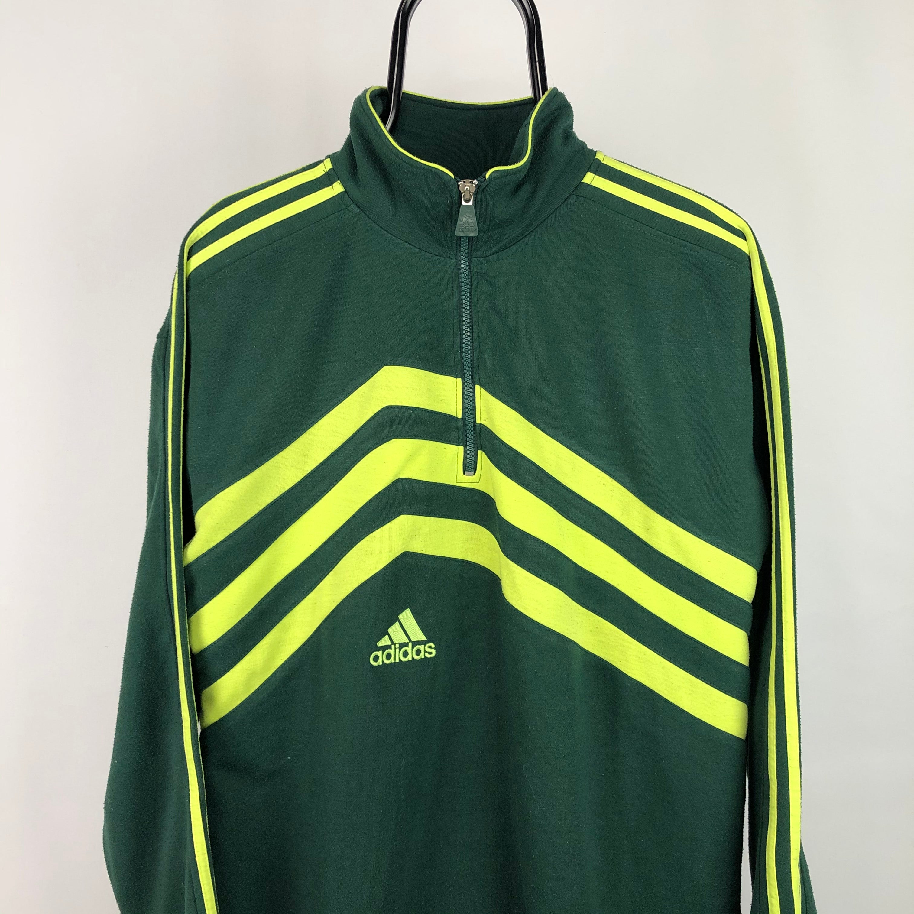 Vintage 90s Adidas 1/4 Zip Sweatshirt in Forest Green/Lime Green - Men ...