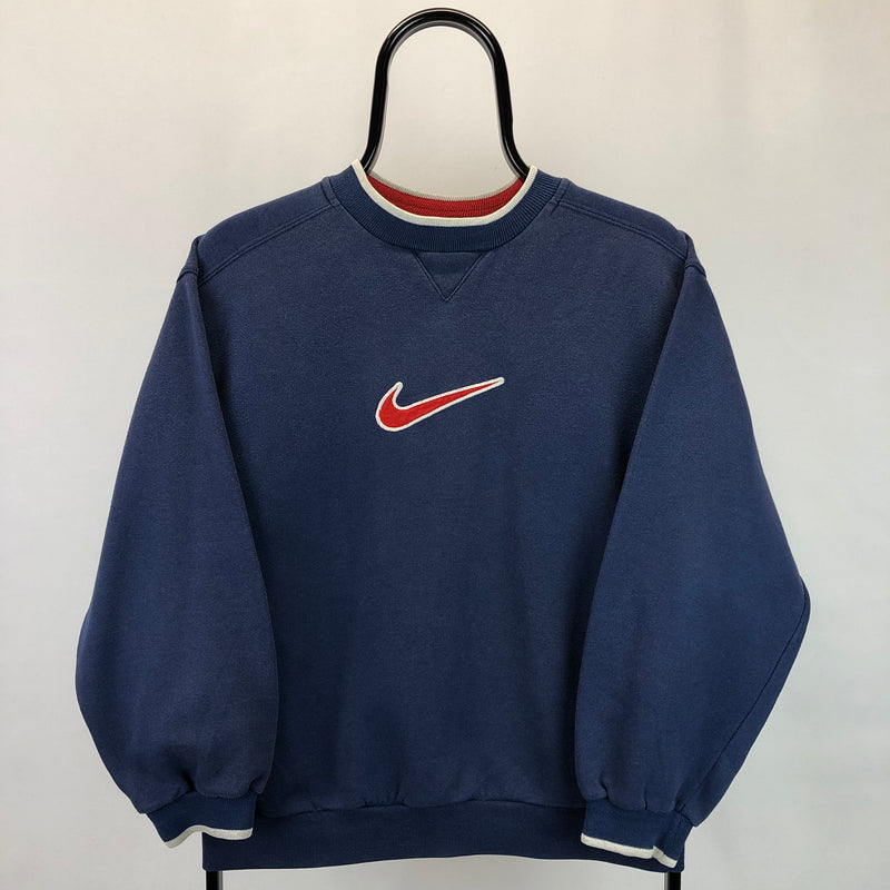 Vintage 90s Nike Embroidered Centre Swoosh Sweatshirt in Navy/Red - Me ...