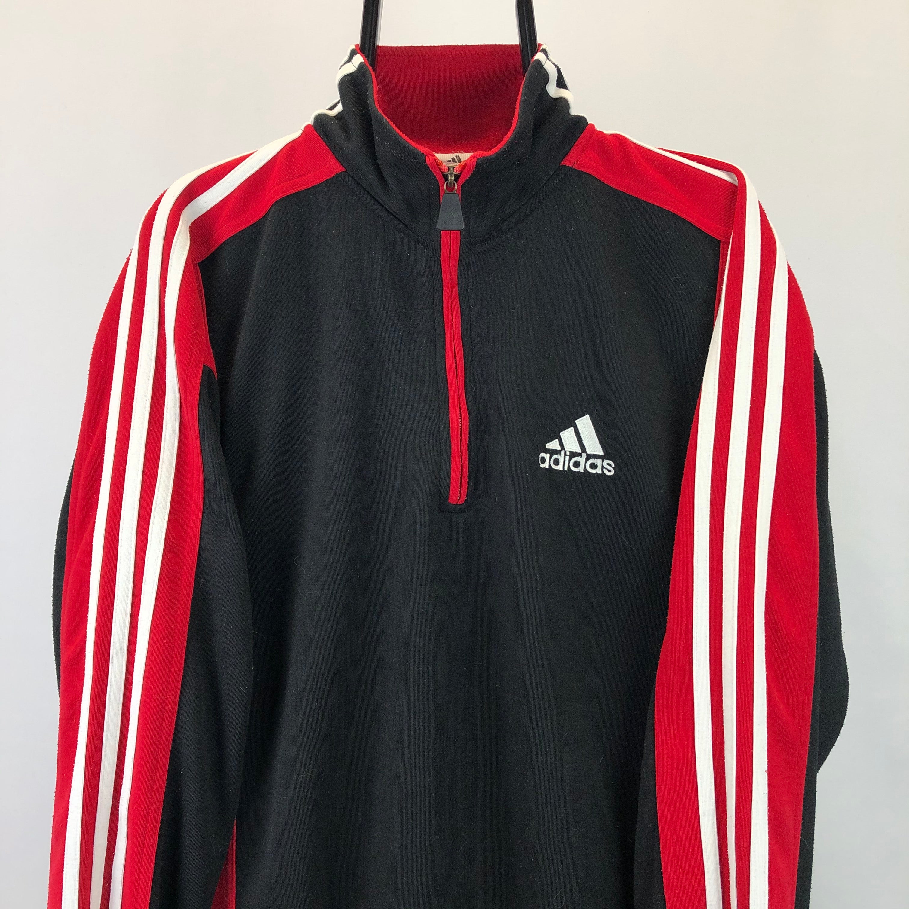 Vintage 90s Adidas 1/4 Zip Sweatshirt in Black/Red/White - Men's Large ...