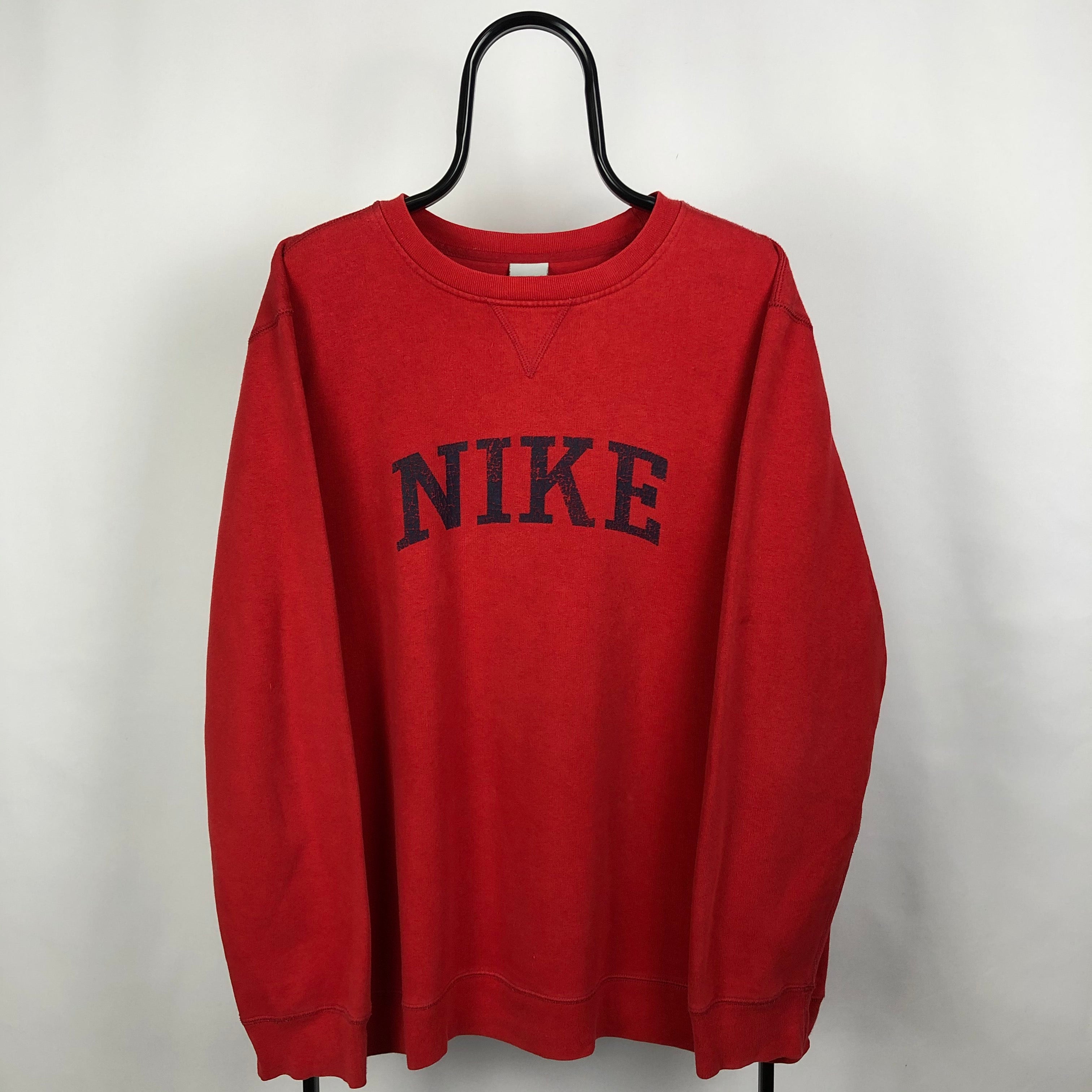 Vintage Nike Spellout Sweatshirt in Red - Men's Large/Women's XL ...
