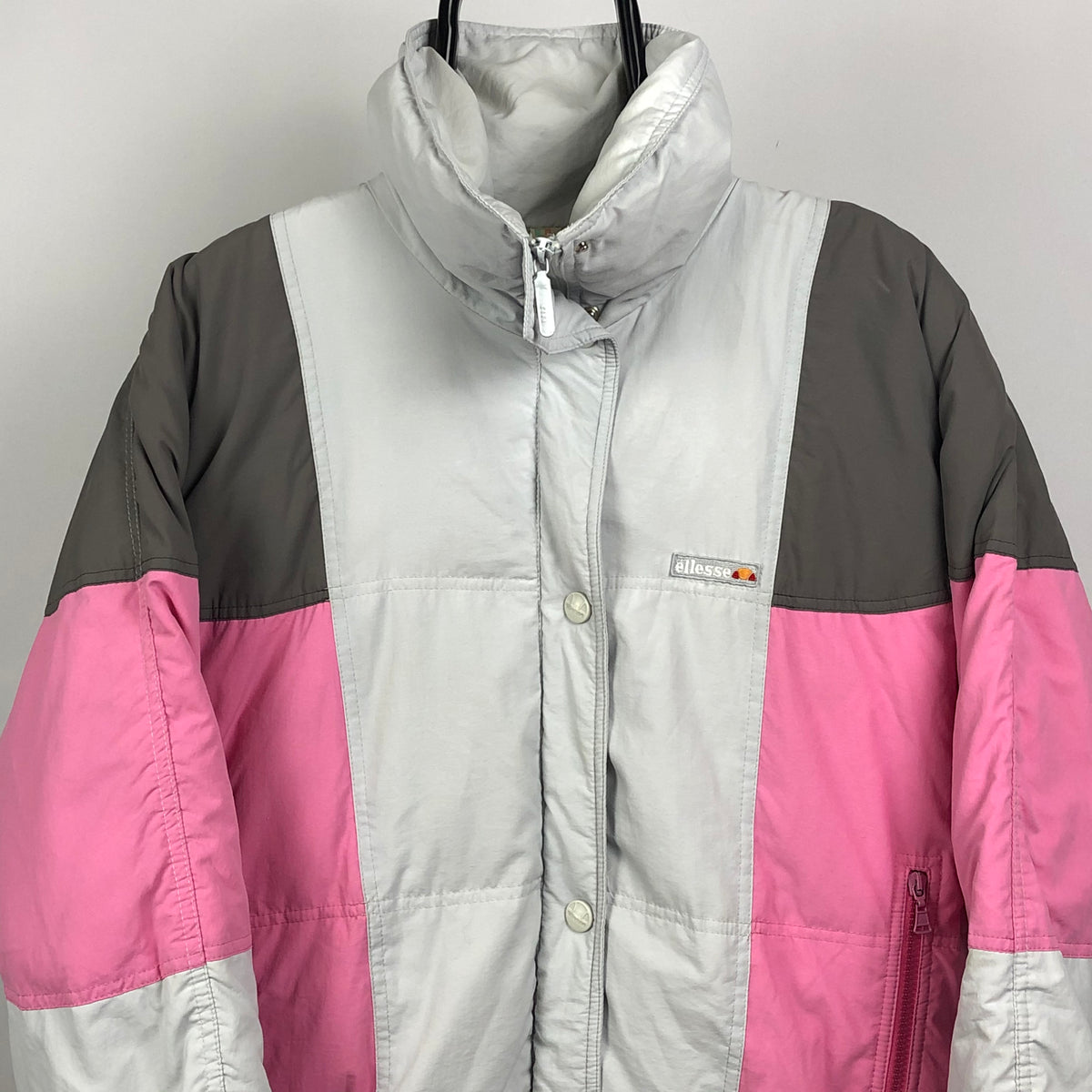 Vintage Ellesse Puffer Jacket in Pink/Grey - Men's Larg - Vintique Clothing