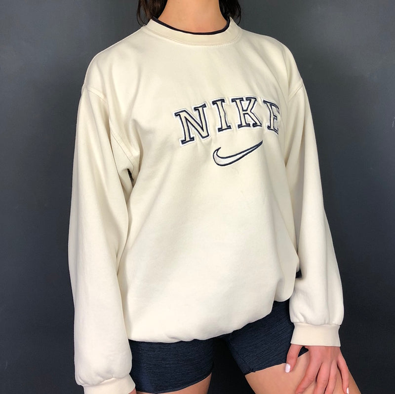 Vintage Nike Spellout Sweatshirt in Cream - Vintique Clothing