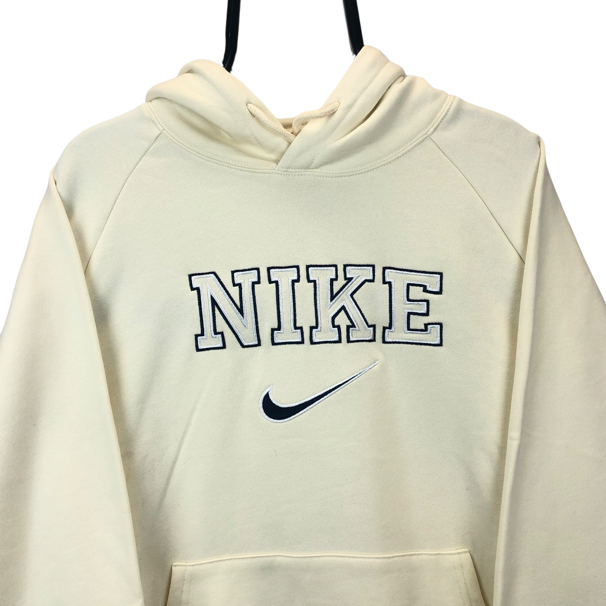 VINTAGE NIKE EMBROIDERED SPELLOUT HOODIE CREAM - MEN'S - Vintique