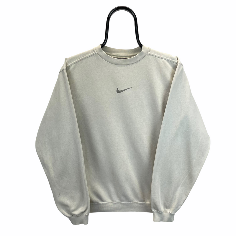 Vintage Nike Embroidered Centre Swoosh Sweatshirt in Beige - Men's Sma ...