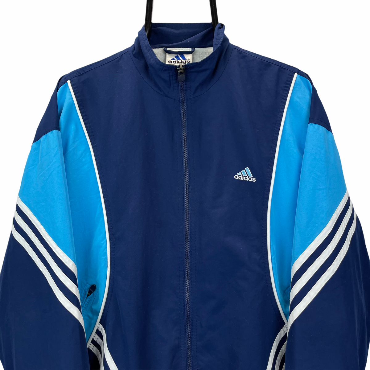 VINTAGE 90S ADIDAS TRACK JACKET IN NAVY, LIGHT BLUE & WHITE