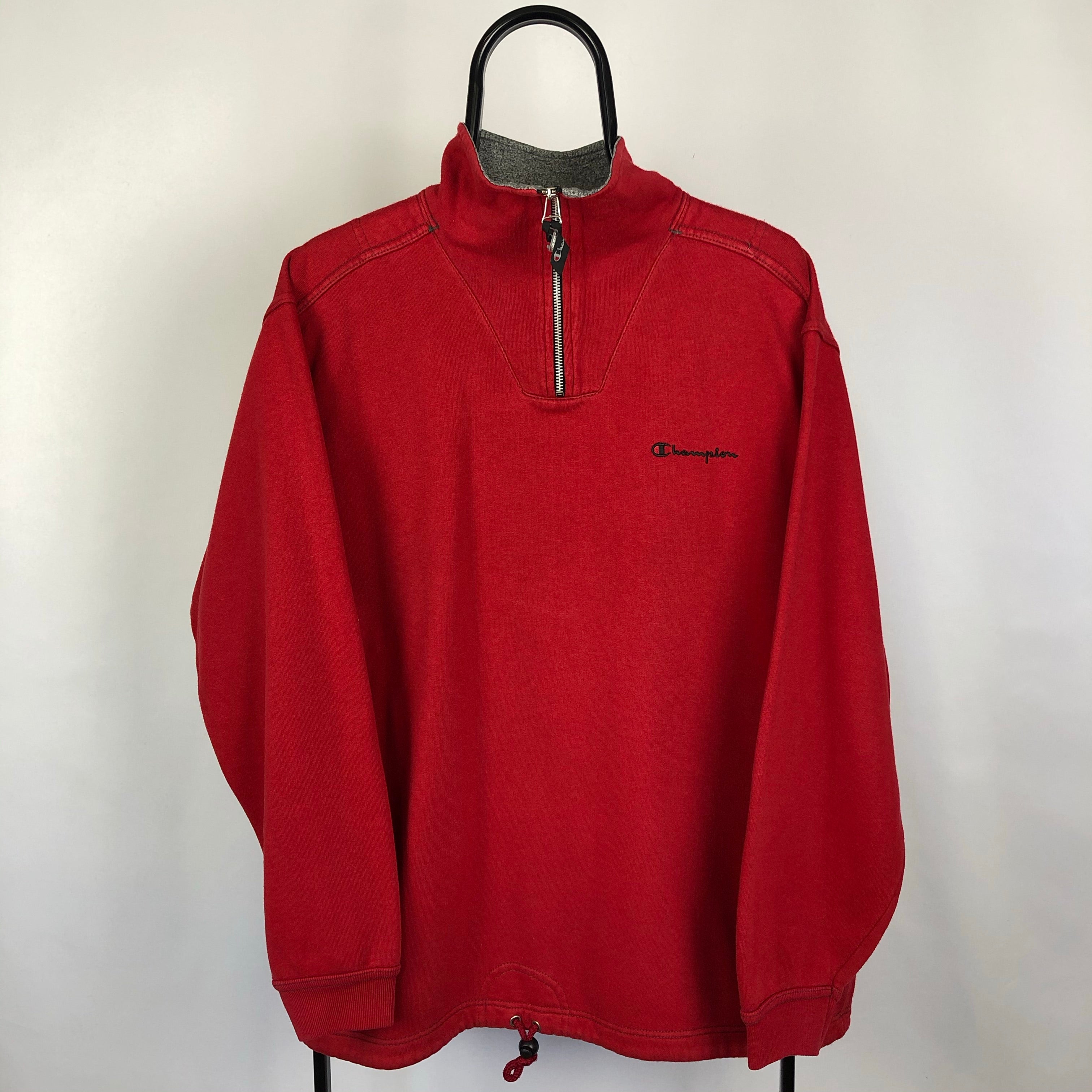 Vintage Champion 1/4 Zip Sweatshirt in Red - Men’s Medium/Women’s Larg ...