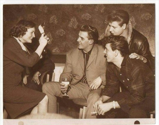 Vince Eager (middle), Gene Vincent (bottom right), Eddie Cochran and fan at Sheffield Gaumont