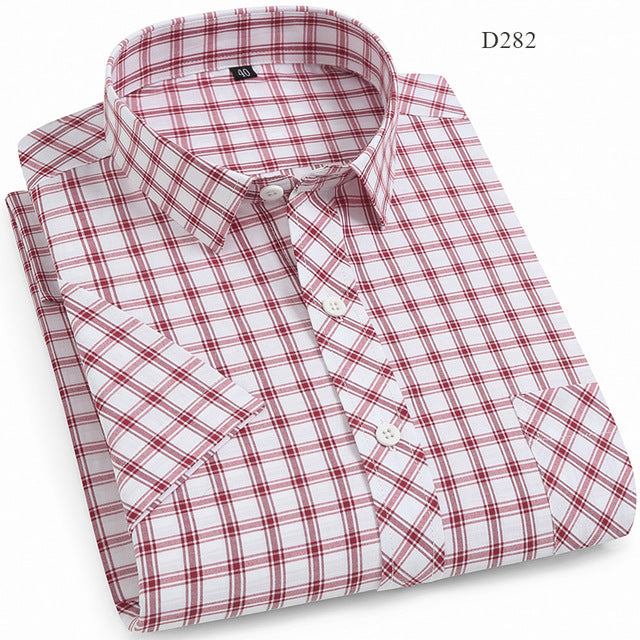 Checkered shirts for men Summer short sleeved leisure slim fit shirts