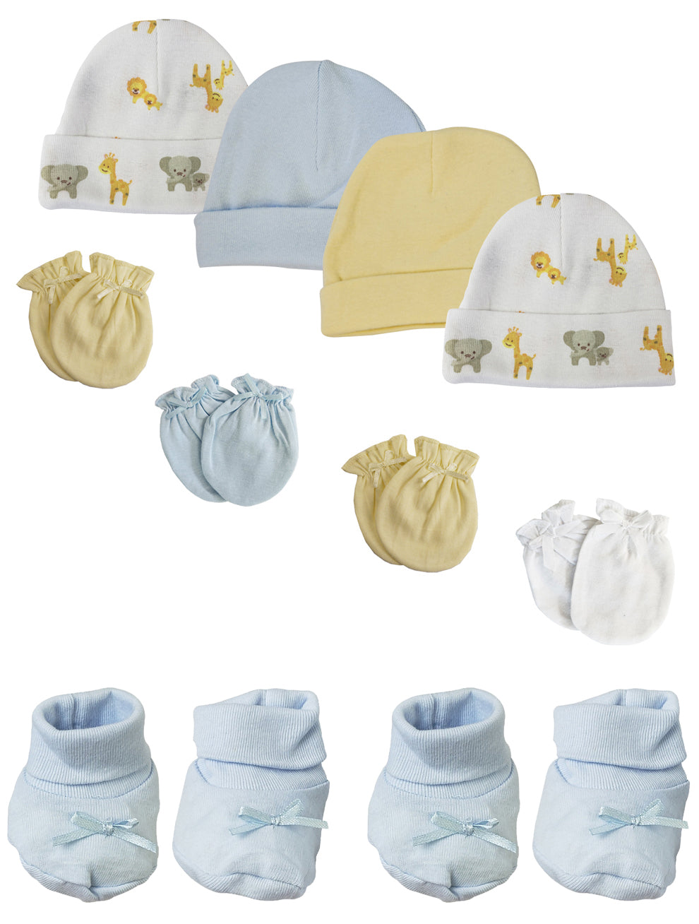 Preemie Baby Boy Caps With Infant Mittens And Booties - 10 Pack Nc_0222