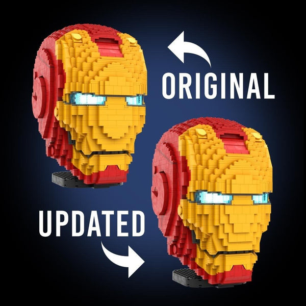 capacete do Homem de Ferro Mark 3 em tijolos de Lego comparação de nariz melhorado