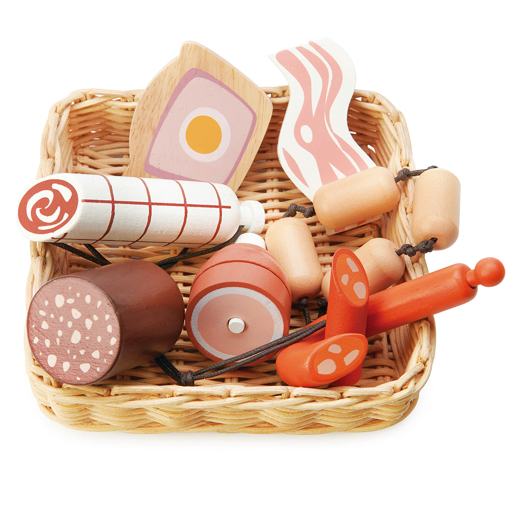 Tenderleaf Toys  Wooden Play Food Seafood and Fish Basket