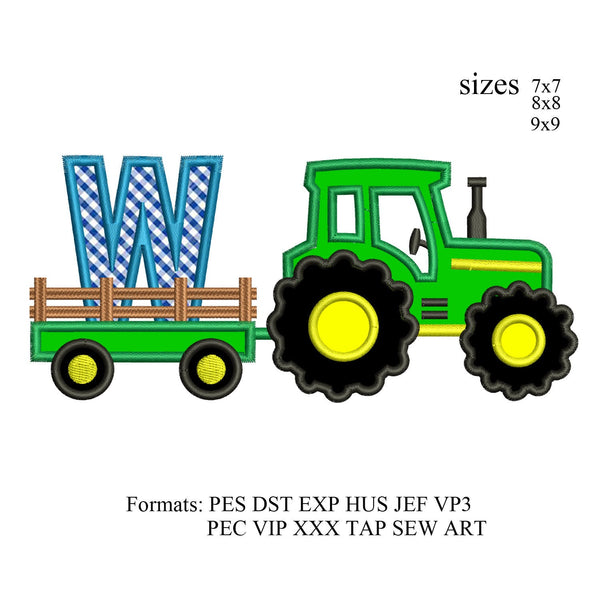 tractor pulling W embroidery design,Tractor applique embroidery design,birthday embroidery design,embroidery designs tractor,K1388