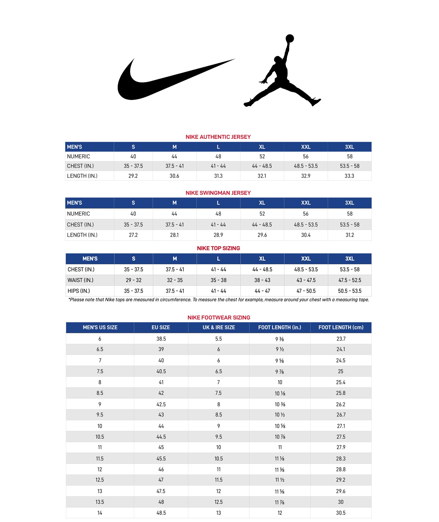 Size Chart – NBA Store Philippines