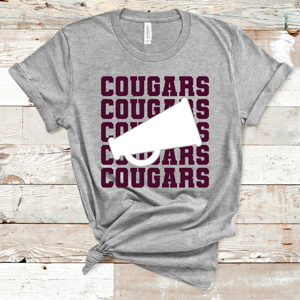 Cougars Stacked Mascot Cheer Maroon and White Text Adult Size Direct t ...