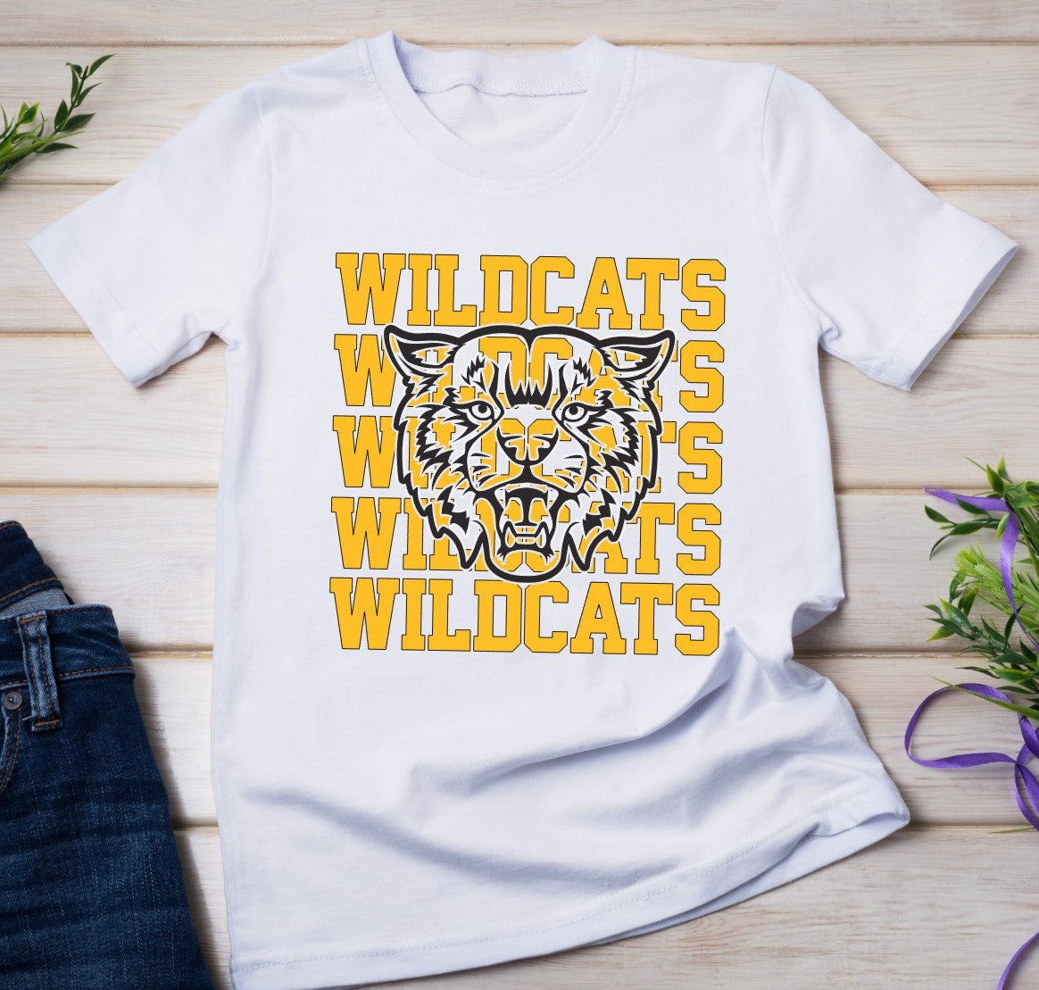 Wildcats School Mascot Stacked Word Art Sublimation Transfer - Youth S ...