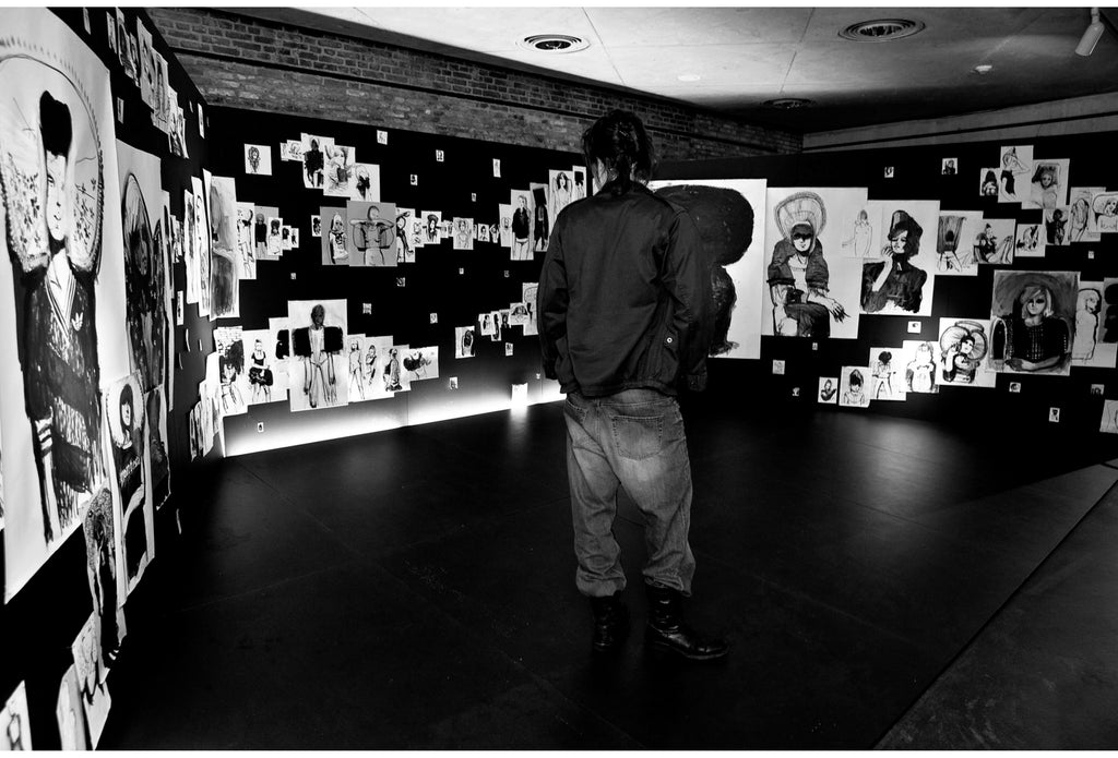 Photo of the installation of drawings by Petra Lunenburg  at the Zuiderzee Museum in 2009