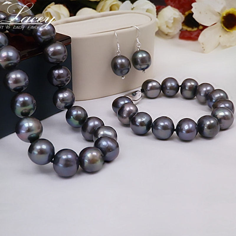 black pearl necklace and earrings