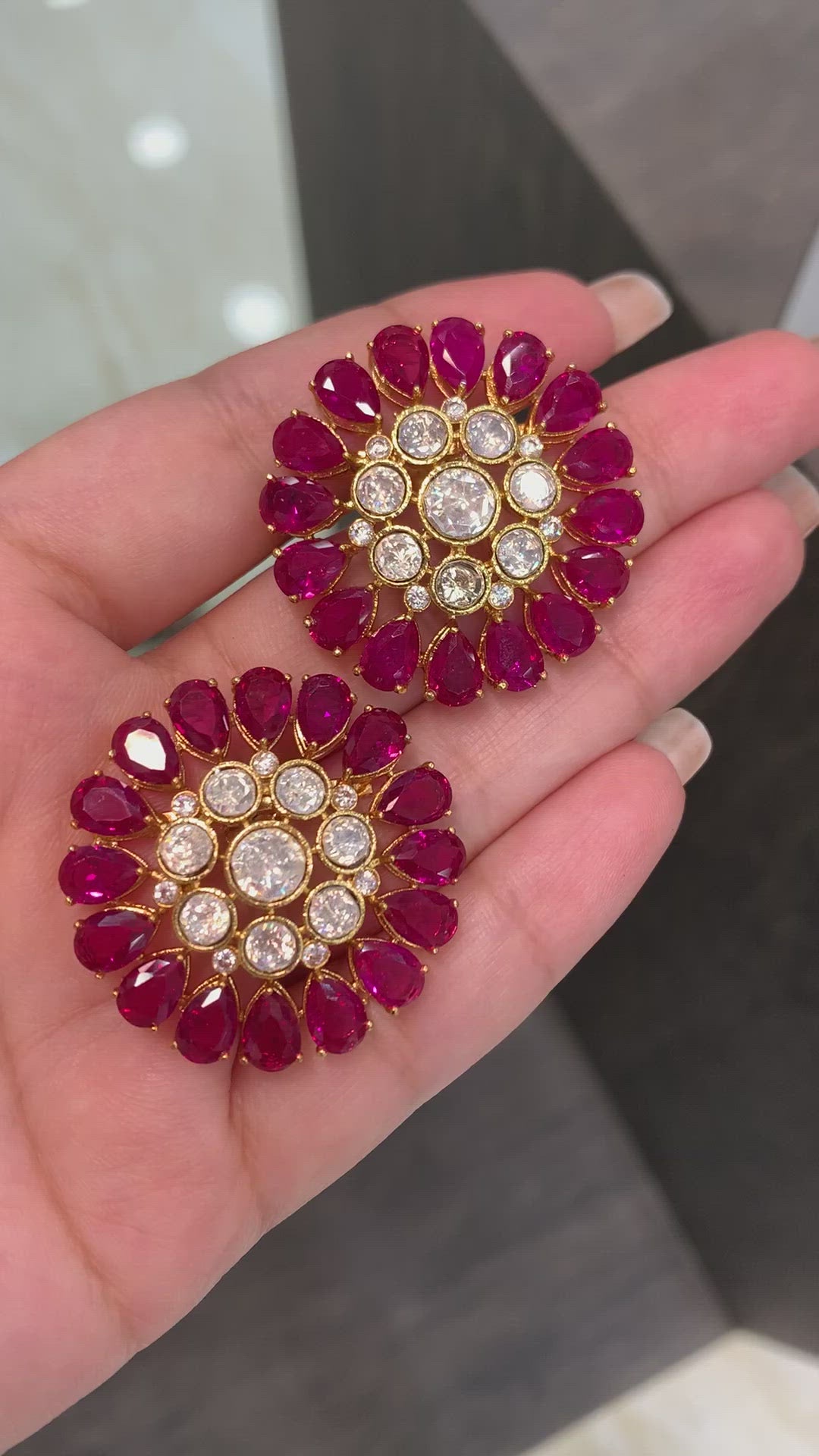 Eccentric ruby  black diamond earrings