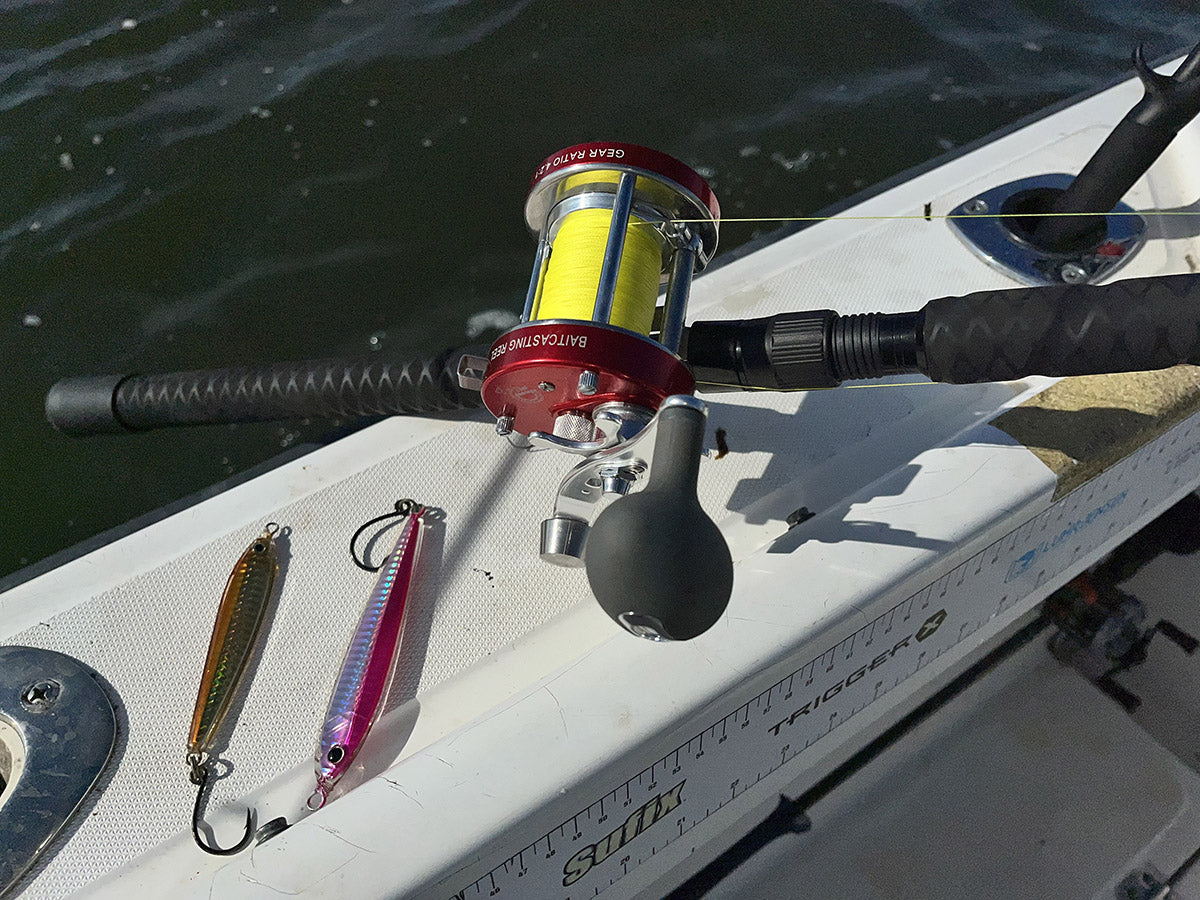 The size 50 or 60 Round Rover Baitcasting Reel and some Tommy Togs jigs is all you need for great saltwater jigging action. 