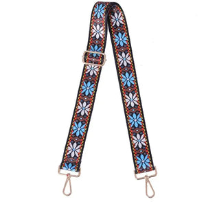 BAG STRAP: FLORAL BROWN BLUE DAISY (GOLD/ SILVER ARDWARE) - Popular by J & M