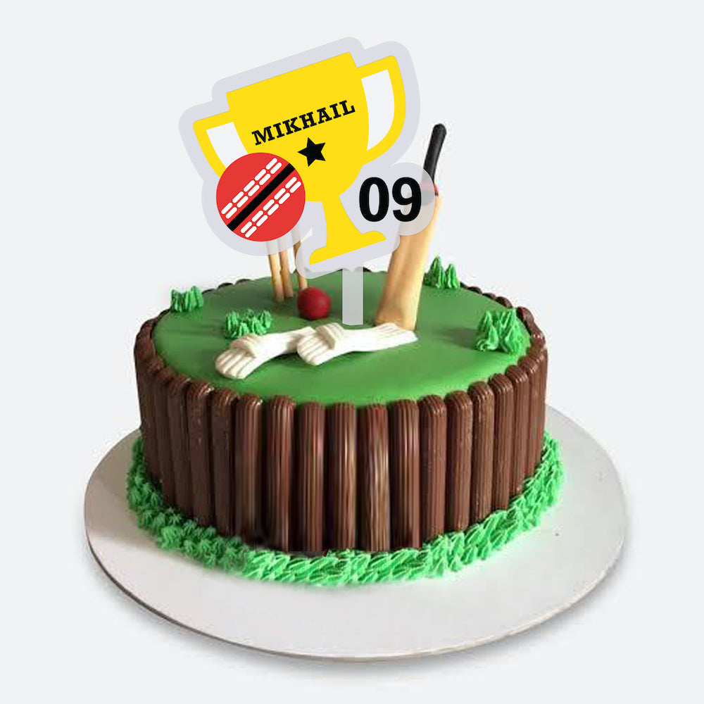 Cricket Bat Birthday Cake Topper & 8 Cupcake Toppers