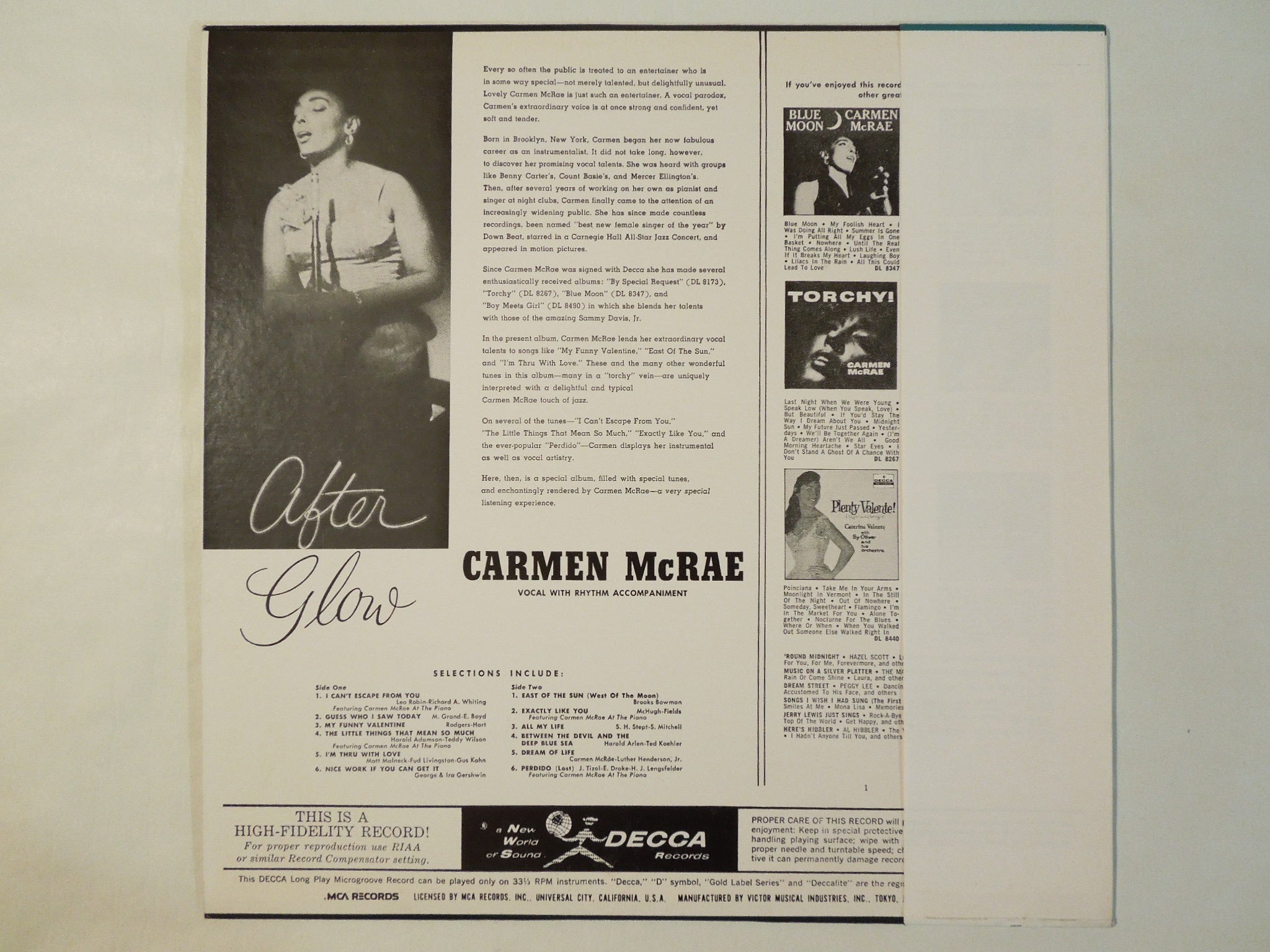 CARMEN McRAE :After Glow