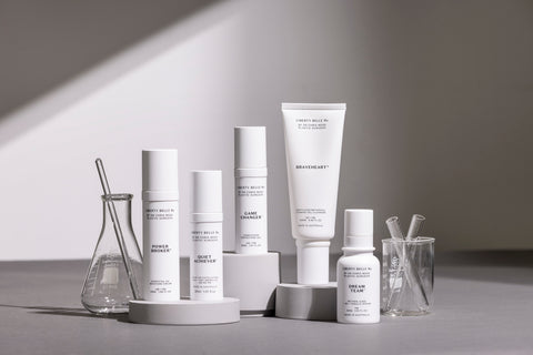 image of Liberty belle Rx skincare products with grey background