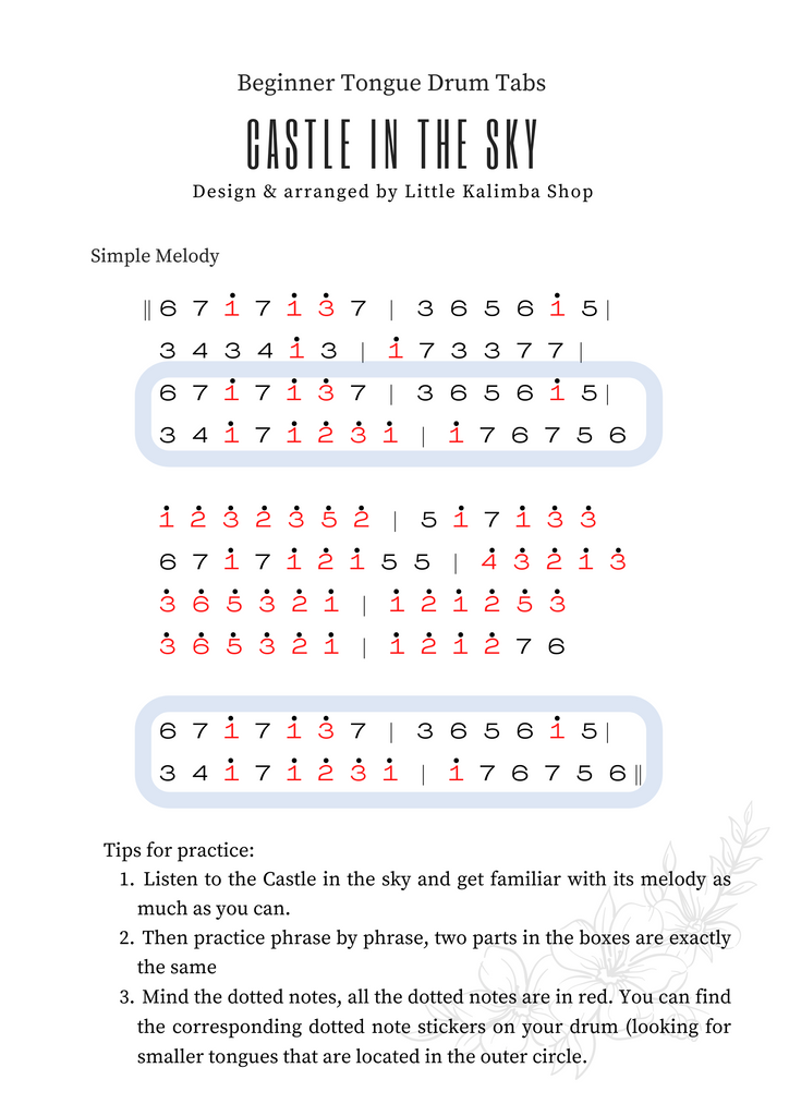 Castle In The Sky Tongue Drum Video + Sheet Music