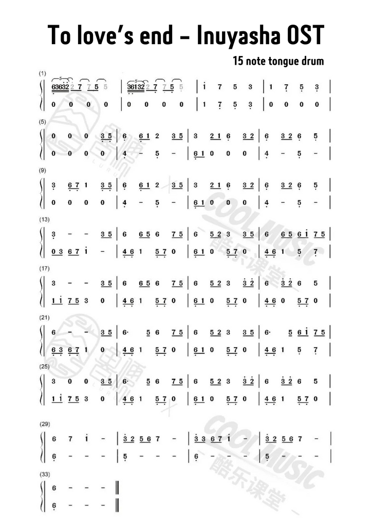 tongue drum sheet music to love's end