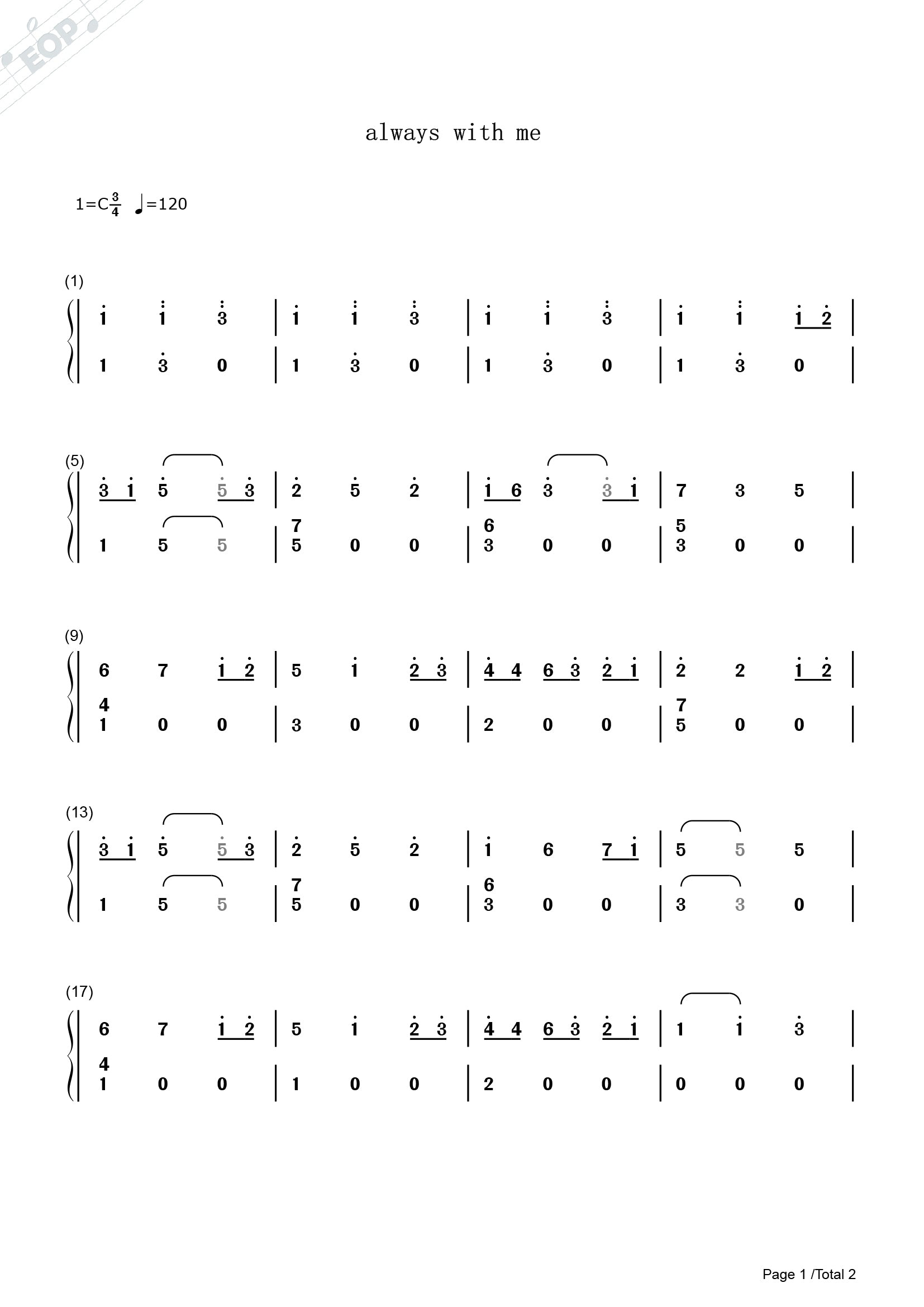 Always with me tongue drum sheet music tabs