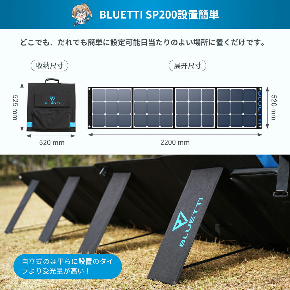 BLUETTI SP200ソーラーパネル | ポータブル電源へ充電 | 防災 ブルーティ
