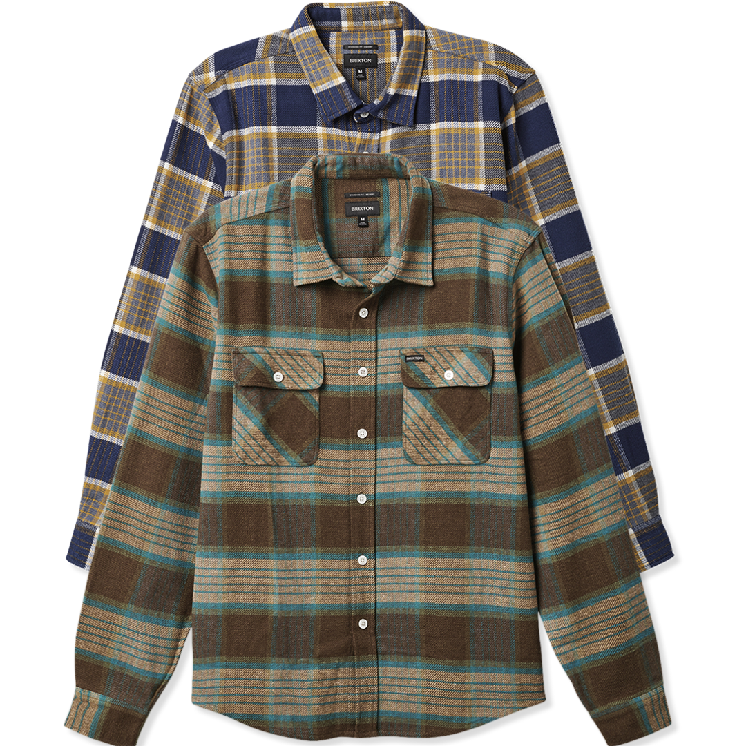 Brixton Bowery Teal & White Plaid Flannel Shirt