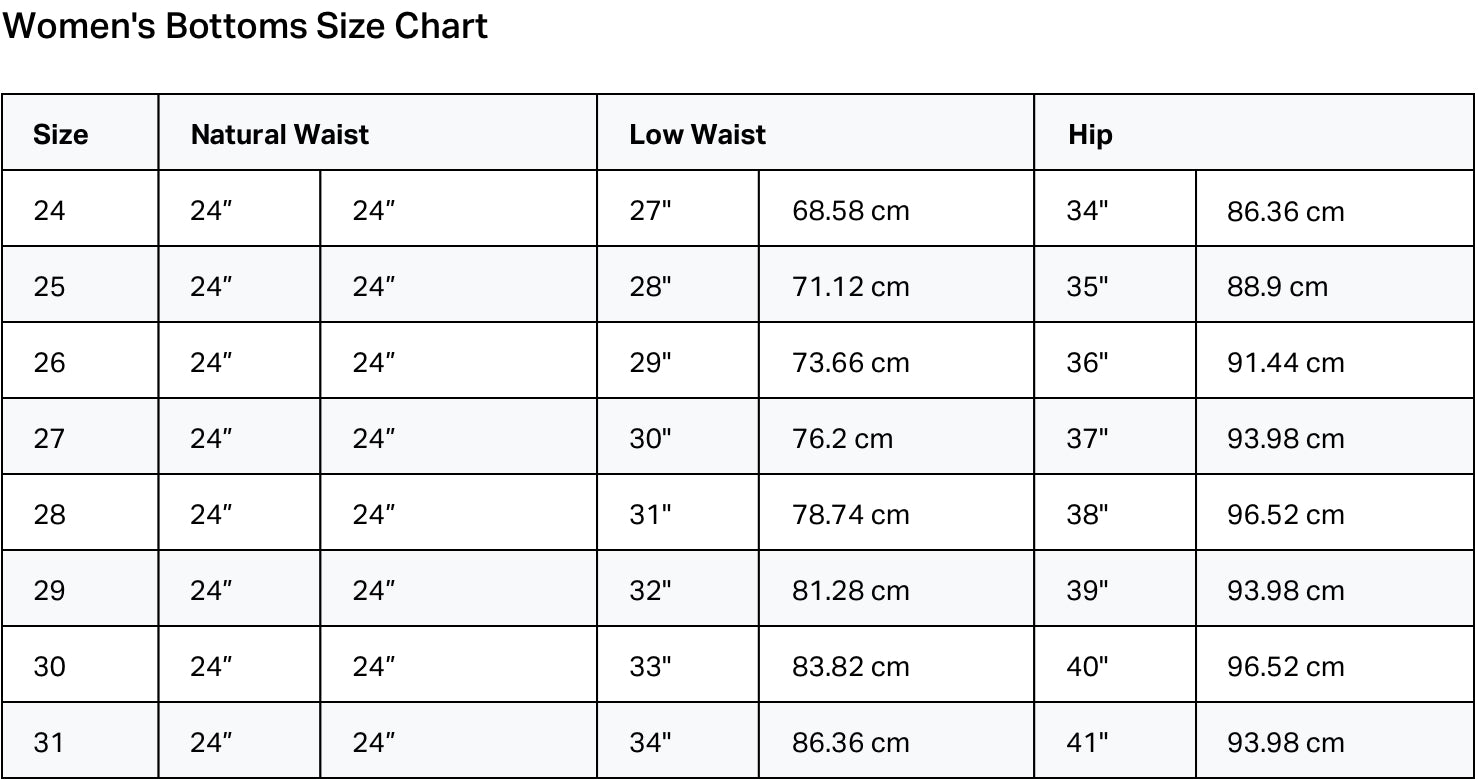 garage-clothing-size-chart