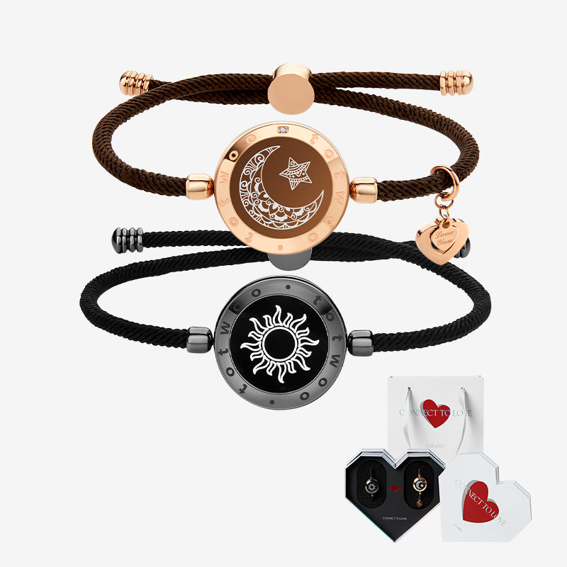 [White Heart Gift Packaging] Sun&Moon Touch Bracelets with Milan Rope (Black+Brown)
