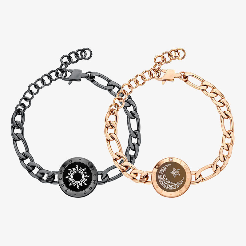 Sun&Moon Touch Bracelets with Figaro Chain(Black+Silver) – totwoo