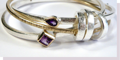 Victoria's Amethyst Remodelled Silver & Gold Bangle | Sarah McAleer Jewellerysmith