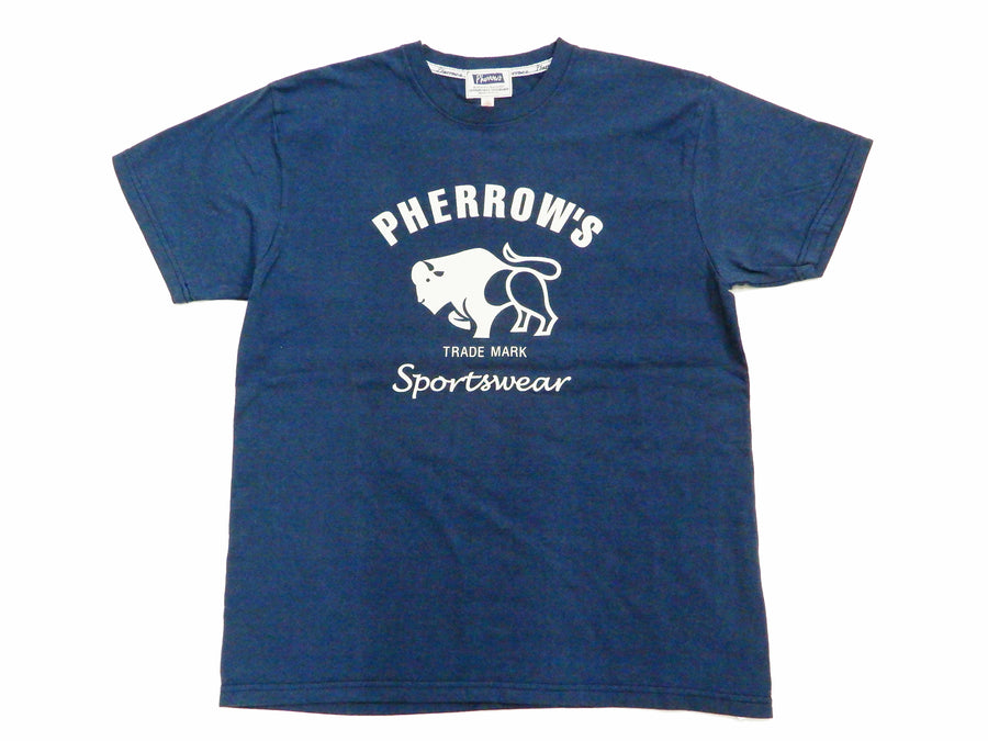 Pherrow's T-Shirt Men's Loopwheeled Short Sleeve Graphic Tee Pherrows 21S-PT2 Faded-Navy-Blue