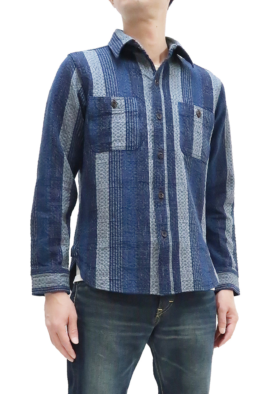 Studio D'artisan Shirt Men's Noragi Kasuri Sashiko Boro Style Long