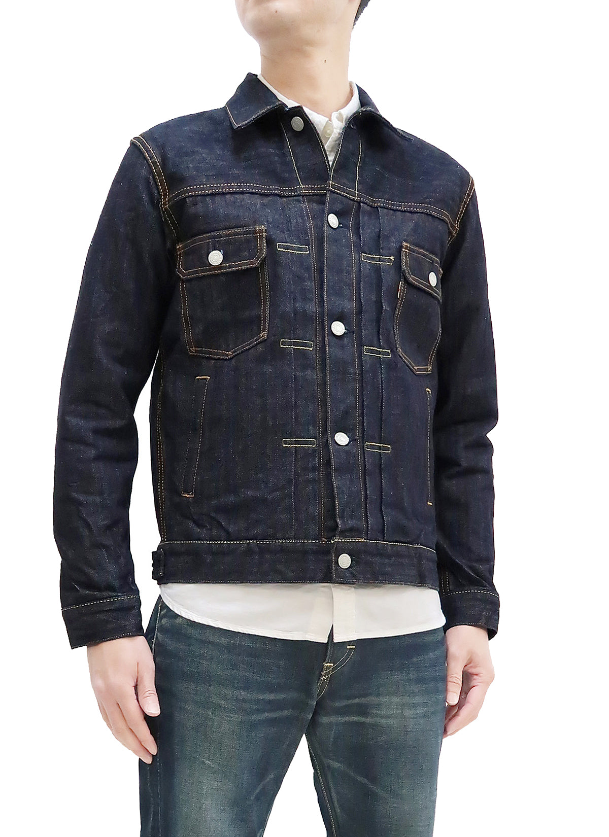 Momotaro Jeans Jacket Men's Modern Indigo Herringbone Denim Trucker Ja ...
